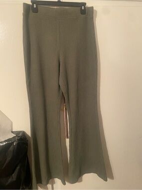aerie Olive Green Wide-Leg Ribbed Pants